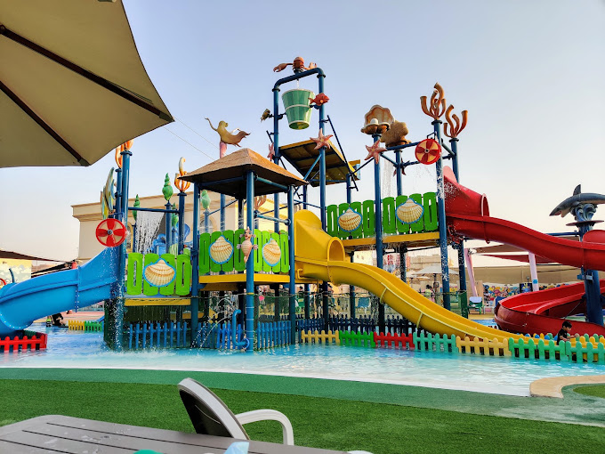 A water slide with vibrant colors.