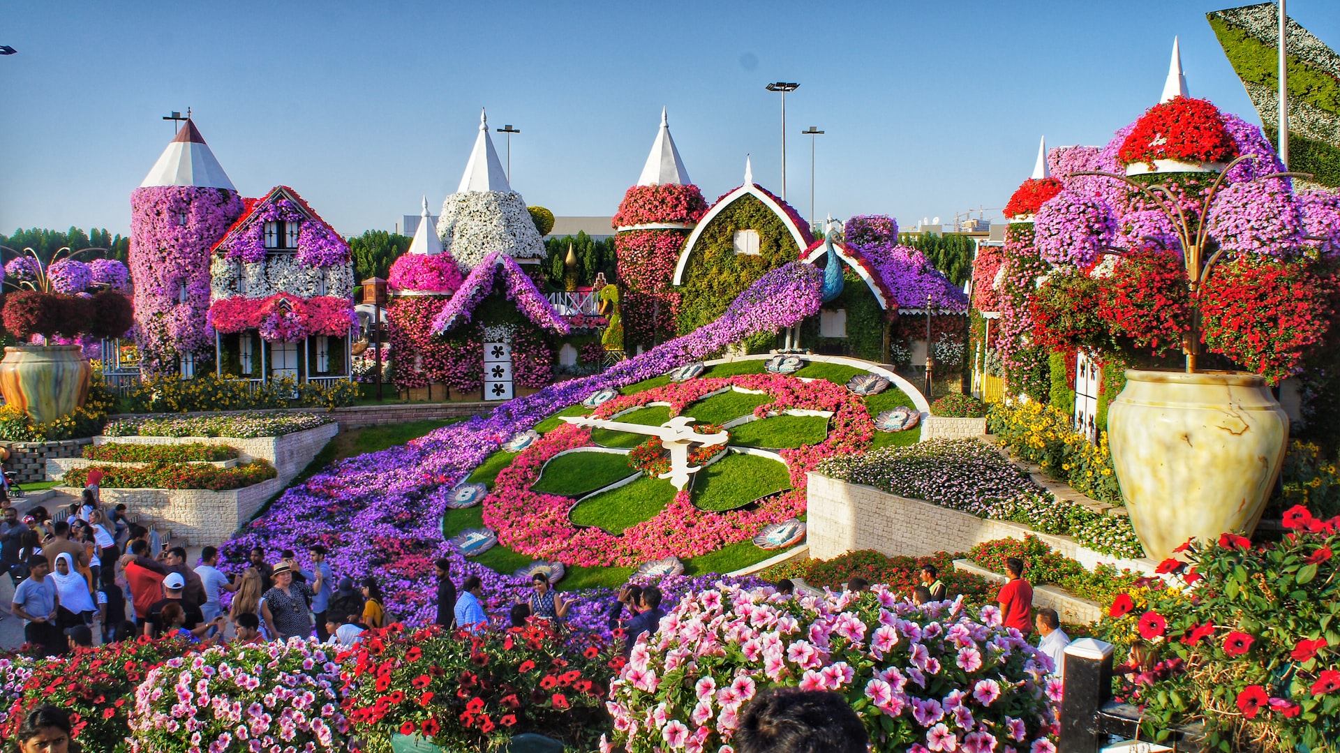 Little houses and cottages made of colourful flowers