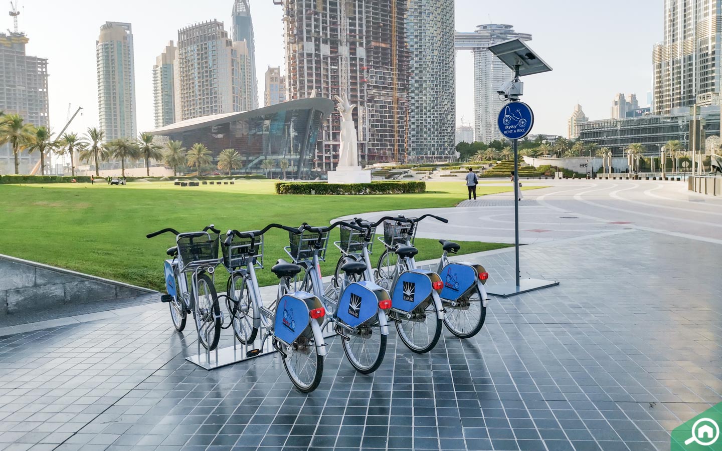 Cycle stand in front of the Burj Park