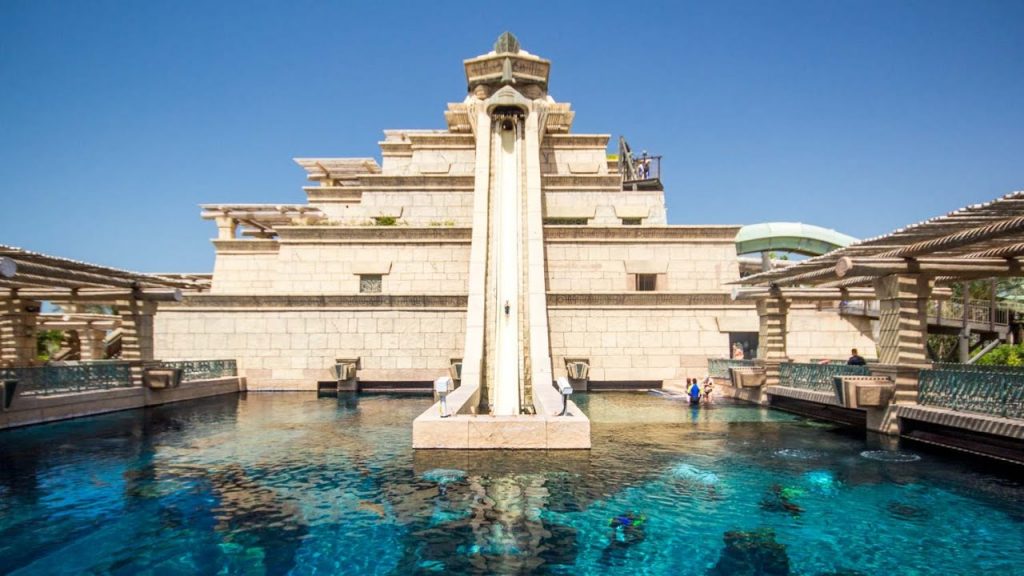 Leap of Faith is a massive structure featuring a straight and speedy slide path that propels riders downwards to the clear pool water