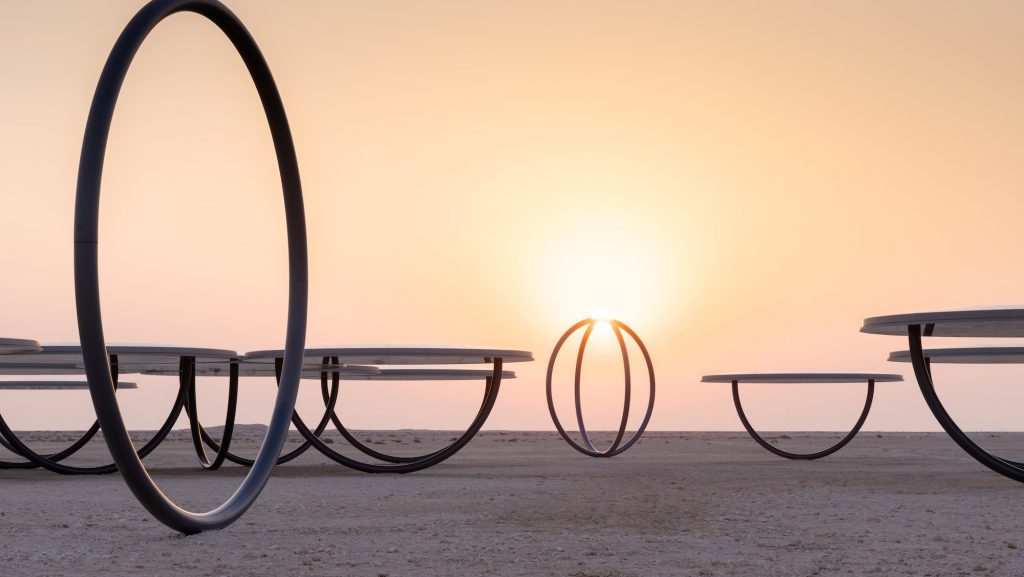 Shadows travelling on the sea of the day in the desert north of Al Zubarah 